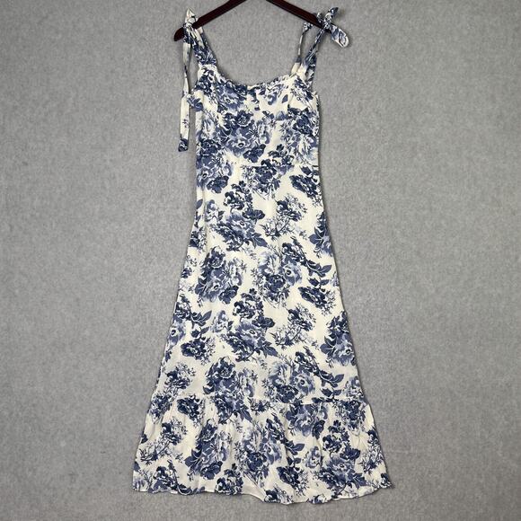 O.P.T White Blue Toile de Jouy Floral Midi Dress Size 8 - Picture 2 of 10